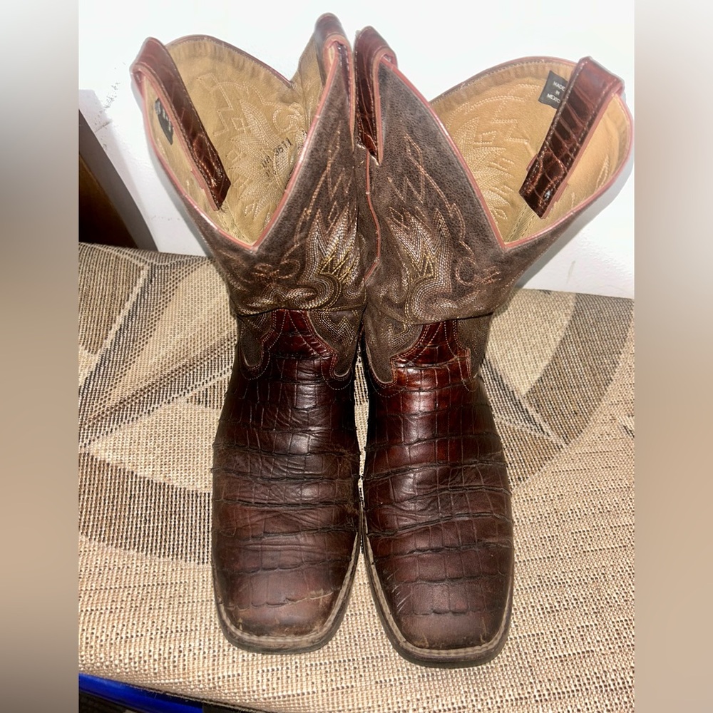 Double H Dark Brown Crocodile Pattern Cowboy Boots - image 1